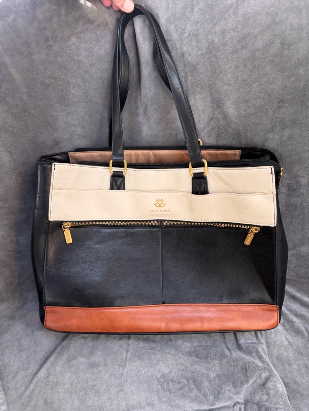 🚨LAST CHANCE; donating 4/22‼️ LOVEVOOK Black, Cream & Brown Colorblock Tote Bag